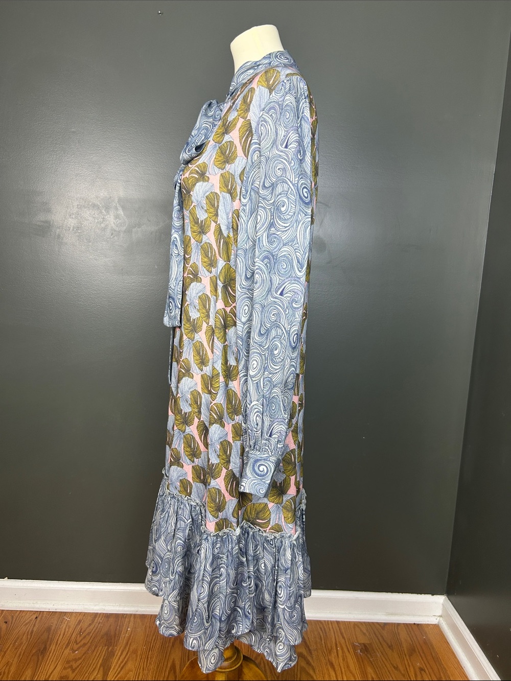 Bl-nk Anthropologie Mixed Print Tropical Paisley Ruffle Midi Dress S - Picture 5 of 11